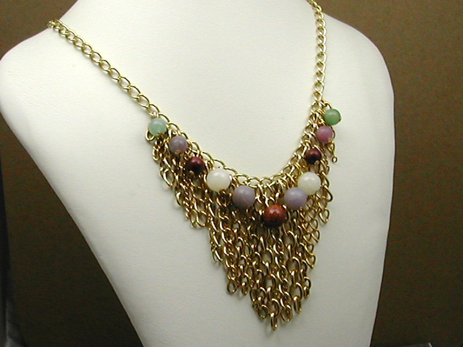 Chain Fringe Gemstone Necklace Gold