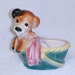 Vintage Pup Dog With Basket Ceramic Planter Figurine Royal Copley Pottery 1940's