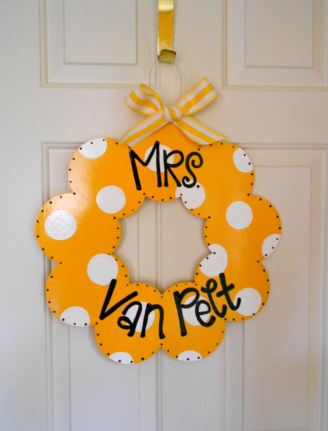 Custom Polka Dot Teacher Door or Classroom Wreath Sign - cute painted polka dot signs - teacher signs - teacher wreath