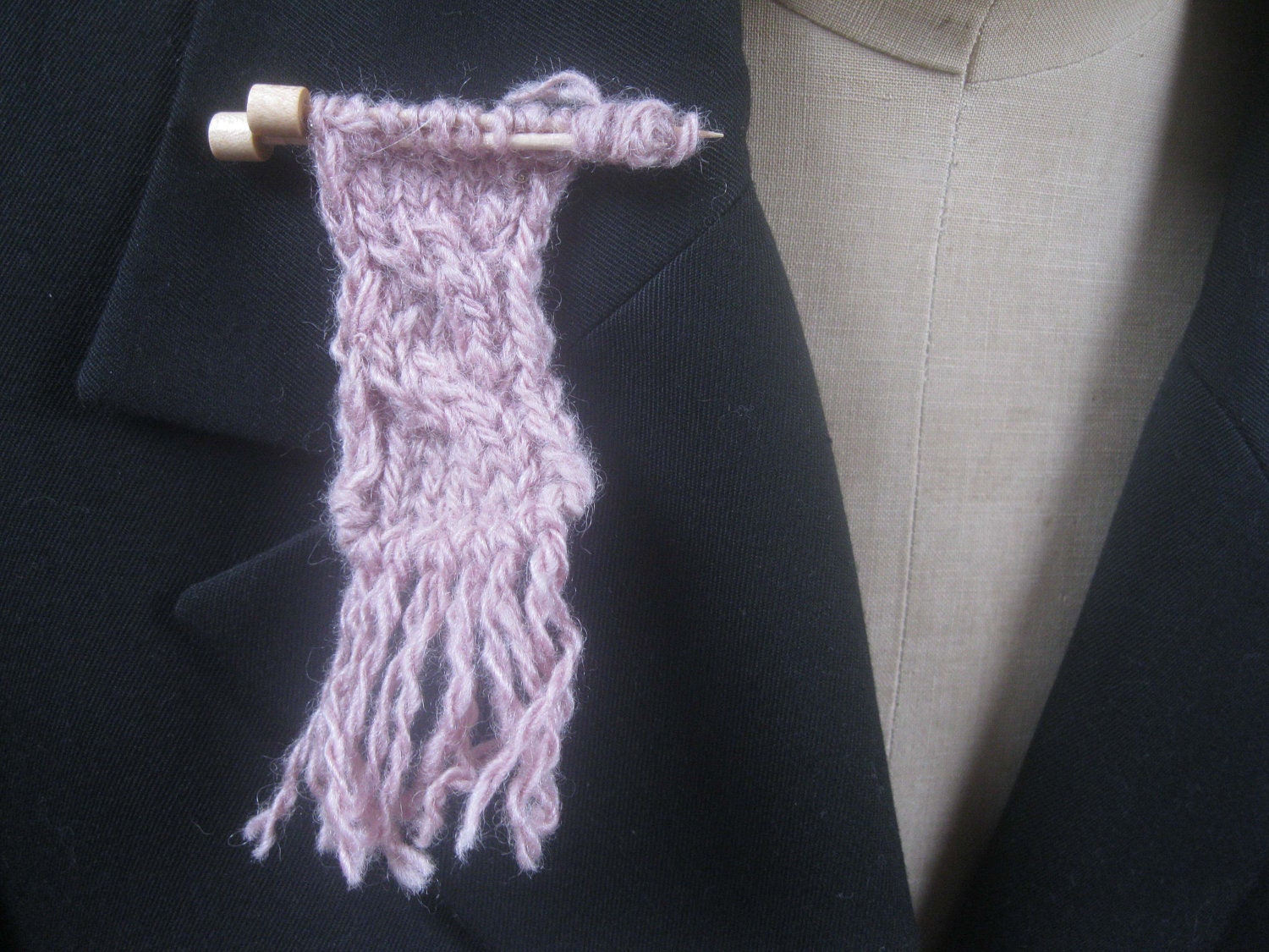 Miniature knitted brooch - Mulberry dyed Hand spun alpaca