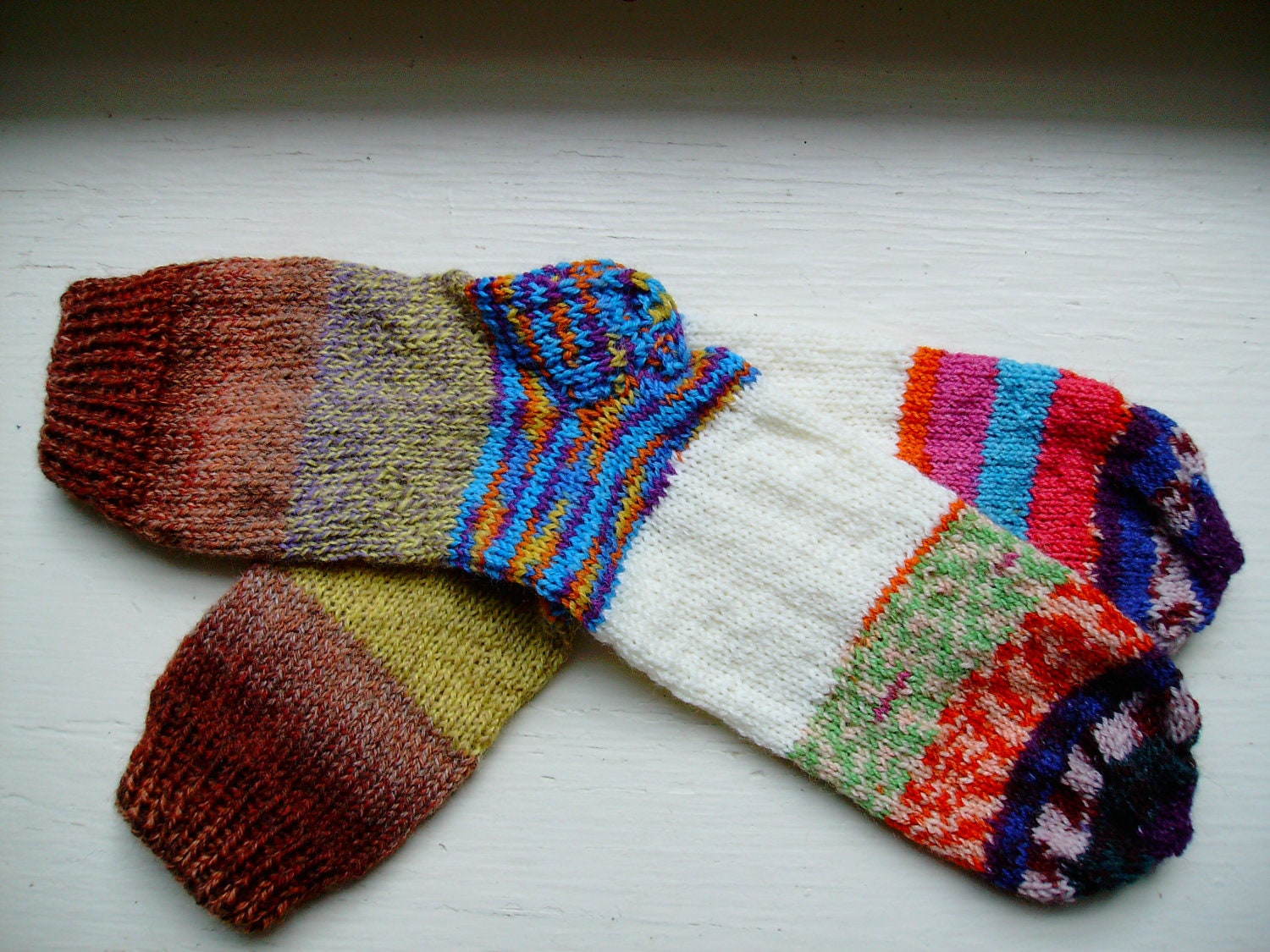 Hand Knit Soft And Warm Striped Women's Superwash Wool Socks, Size 9 - 9.5 (10 inches length) - Crazy Socks