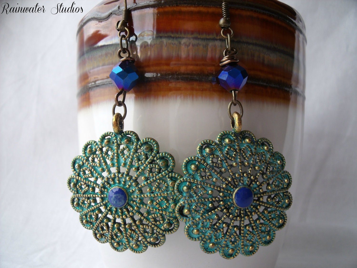 Inspirations of Marrakech-OOAK- Turquoise Patina Medallion Earrings