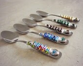 Assorted Beaded Spoons // 5 Hand Wire Wrapped Demitasse Spoon // Hostess Gift
