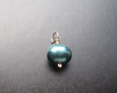Blue Green petite TEAL PEARL 14k gold fill wire wrapped Interchangeable bracelet charm and necklace pendant