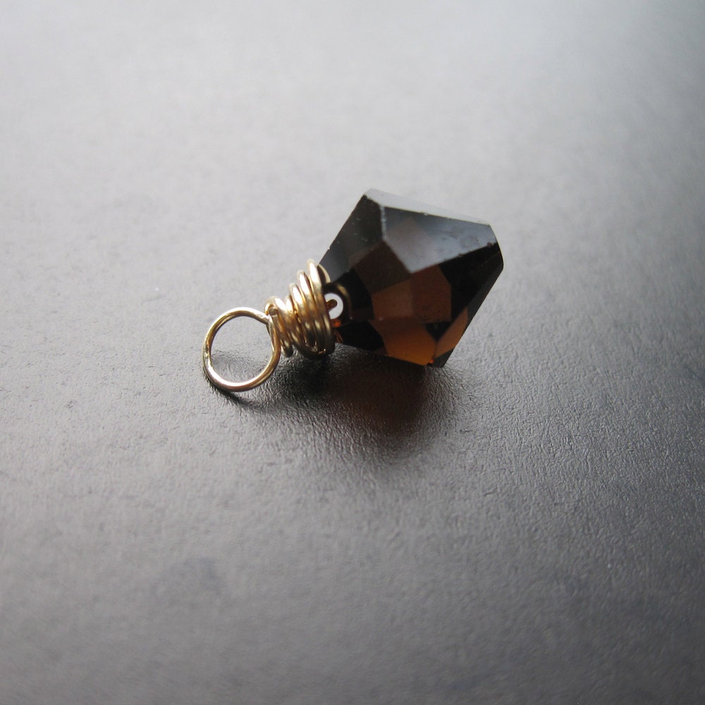 Chocolate Brown MOCHA Swarovski crystal 14k gold fill wire wrapped Interchangeable bracelet charm and necklace pendant