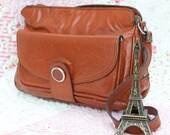 Caramello, French Vintage, 1970s Tan Leather Satchel, Messenger Handbag from Paris
