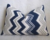 Ikat Chevron Designer Pillow - Navy Blue - 12x18 inch - Ikat Pillow - Linen Pillow - Toss Pillow - Decorative Pillow - Zig Zag Pillow