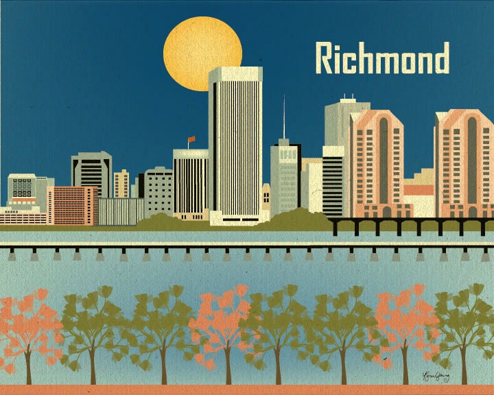 Richmond, Virginia Skyline Poster Print Gift - Horizontal - Wall Art for Home, Office, and Nursery  - style E8-O-RIC