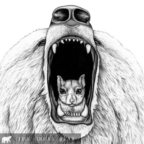 The Mute - Print of a bear and a cheeky flying squirrel, by Amy Dover