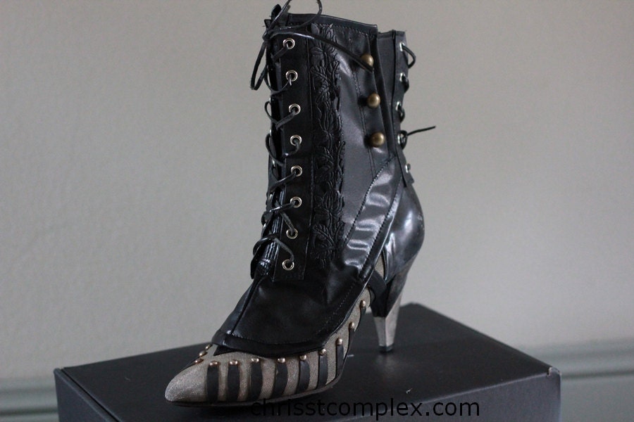 Steampunk Spats Victorian Lace Grey Shoe Boot Covers Fetish Gothic Fantasy Costume Cosplay - Chrisst - Unique Fashion SPECIAL ETSY PRICE