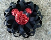 Minnie Mouse Hair Bow Loopy Hair Bow Disney Hair Bow Black and Red hair bow