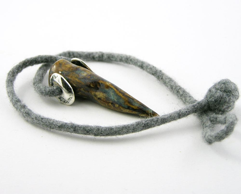 necklace choker tribal unisex men women  felt grey ceramic spike tiger eye blue brown silver spike for him  free shipping teamt