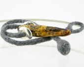 necklace choker tribal unisex men women  felt grey ceramic spike antiqued brown silver spike for him  free shipping teamt