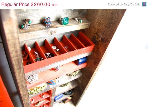 ON SALE Jewelry Organizer Display, Distressed Red