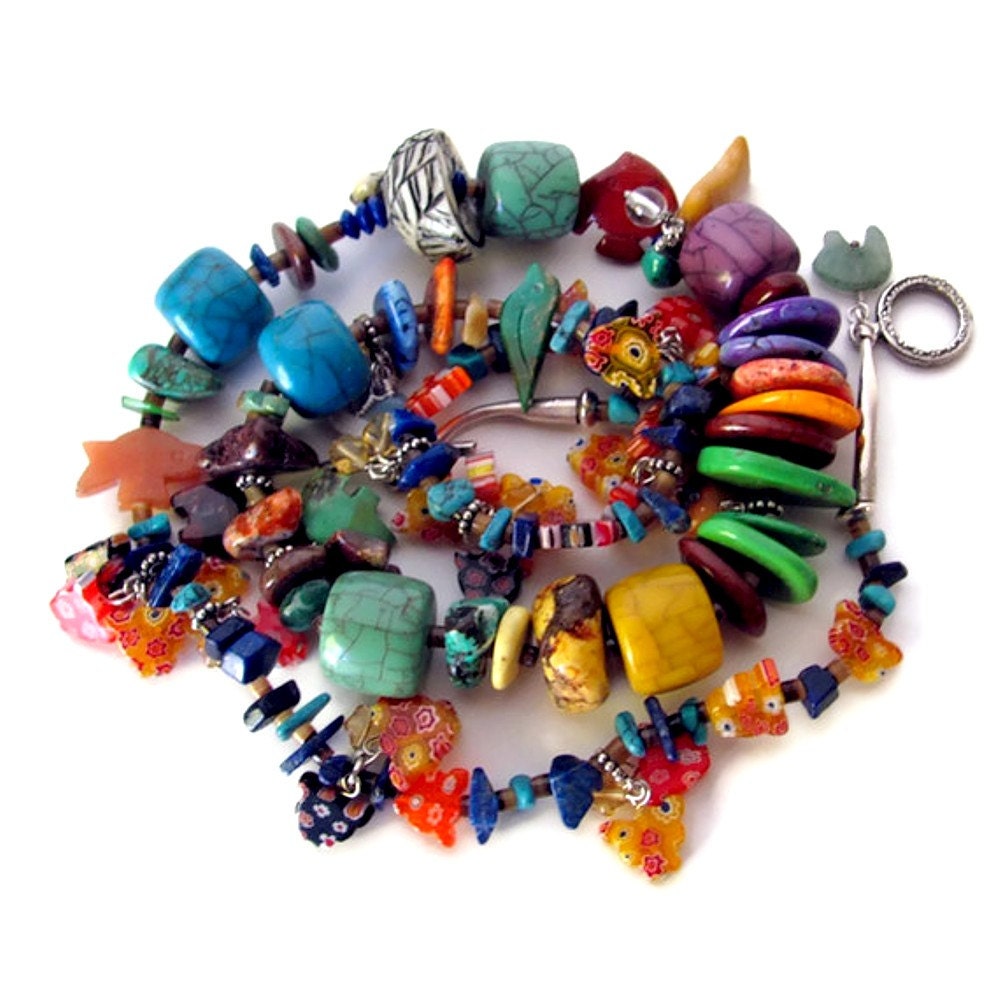 Native American style chunky necklace unique jewelry southwestern jewelry western jewelry cowgirl  "Butterfly Bird & Bear"