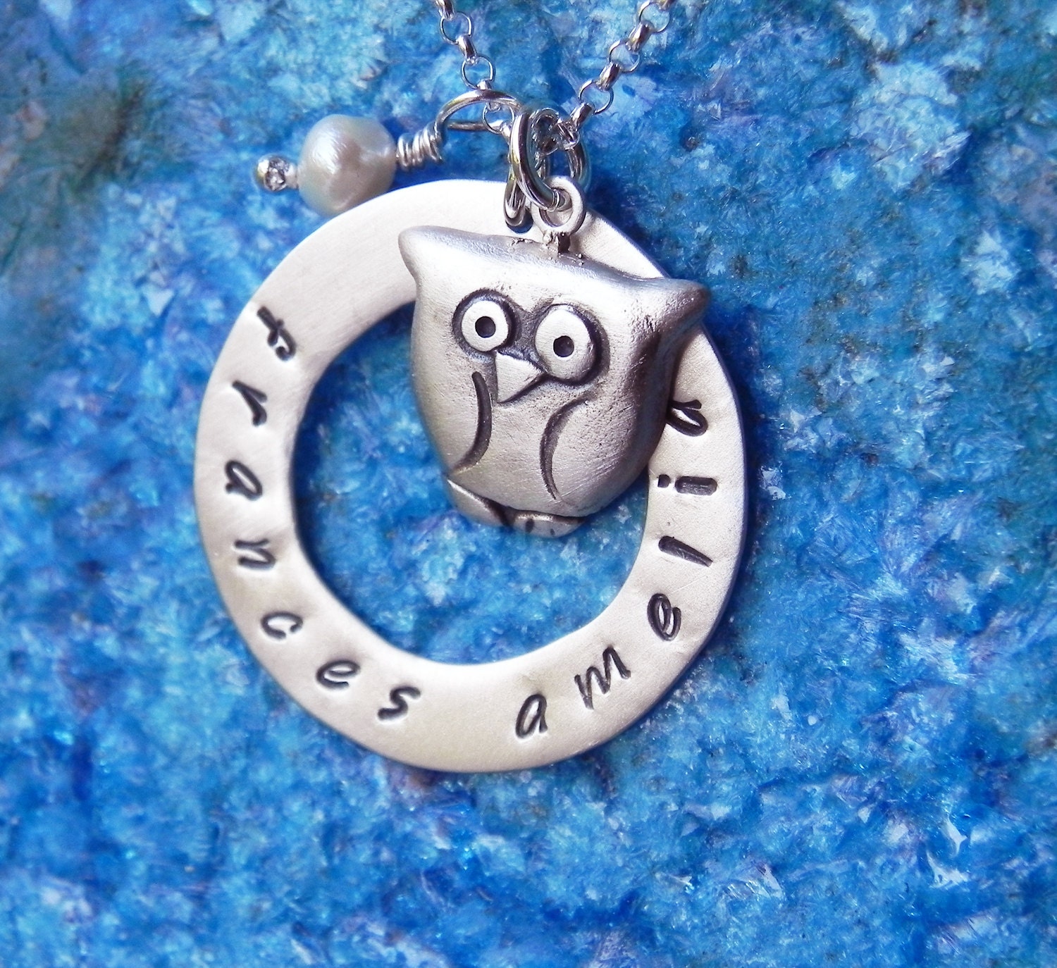 Personalized cute owl necklace in sterling silver - Halloween jewelry