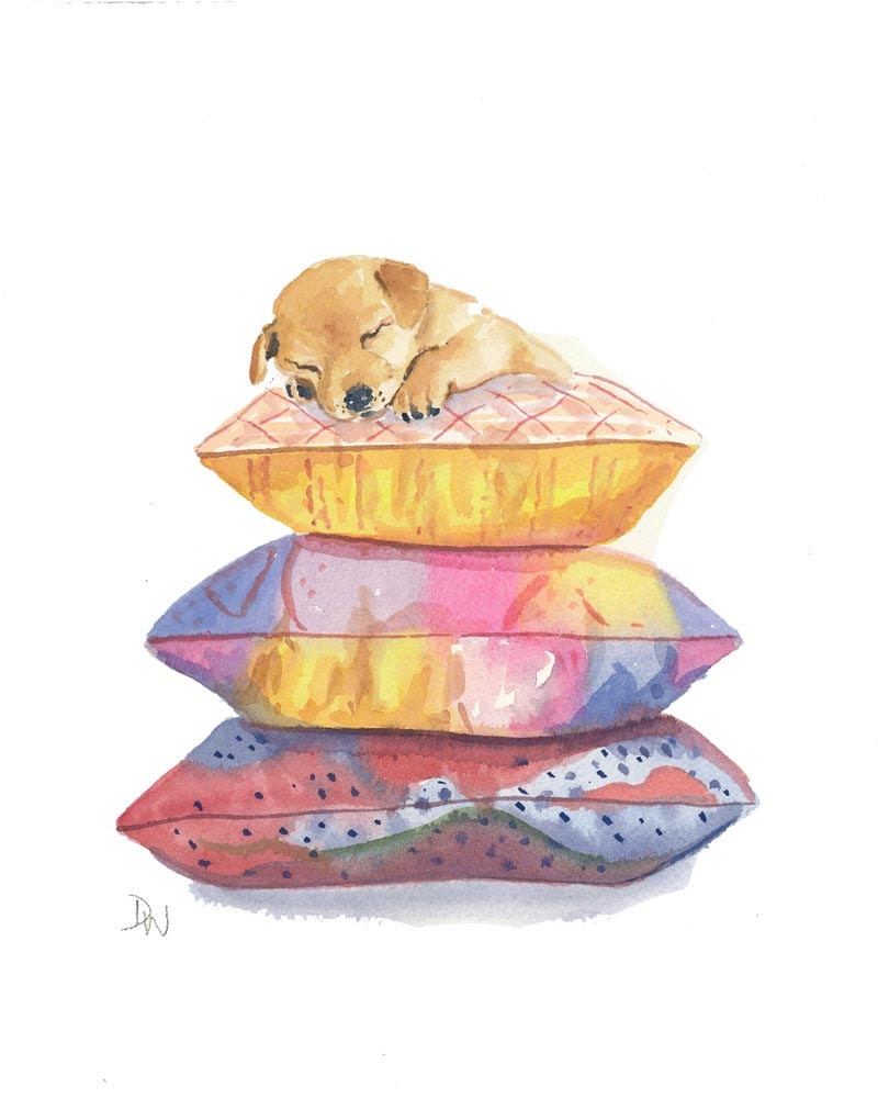 Puppy Watercolour Original Painting - Puppy Art, Pillows, Dog Illustration, 8x10