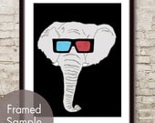 3D Elephant (Elephant with 3D Glasses) 11x14 Print (Featured in Black) Buy 3 Get One Free