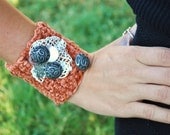 Crocheted Cuff, Embellished Bracelet, Vintage Buttons & Lace, Girlfriend Gift, Steampunk Accessories, Antique buttons