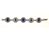 Goth Steampunk Blue Glass Cat Eye Gothic Golden Brass Bracelet