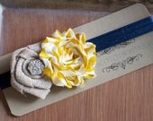 Burlaps and yellow Stripe Shabby Flower Headband baby headband child headband girls headband accessories