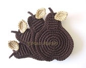 Chocolate Pear Crochet Coasters . Covered with Chocolate Brown Beverage Cocoa Syrup Coffee Tea Decor Crochet Fruit Collection - Set of 4