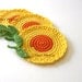 Yellow Orange Flowers Crochet Coasters . Honey Mustard Golden Sun Leaves Decor Crochet Spring Garden Collection - Set of 4