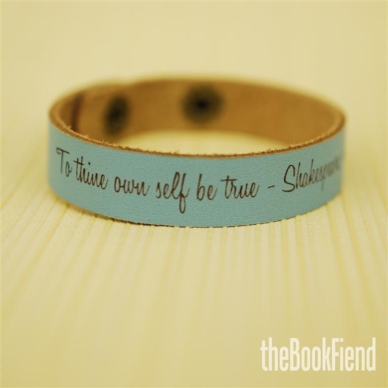 Your favorite quote --- custom engraved 1/2" leather bracelet CALYPSO BLUE