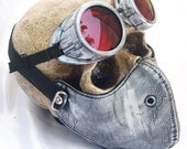 2 pc. set of Silver Pewter Faux Leather Steampunk Dust Riding MASK with Matching GOGGLES - A Burning Man Must Have