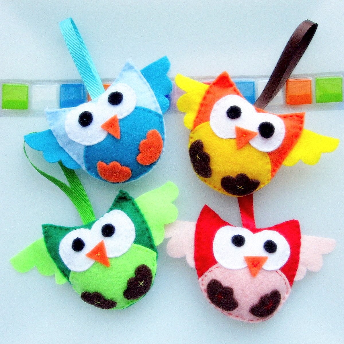 Christmas Ornament Plush Toy,Set of 4 Felt Owl Plush Toys , Felt Christmas Decoration, Stocking Stuffer A443 Free Shipping Il_570xn