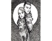 Wolf Family Original Illustration Drawing