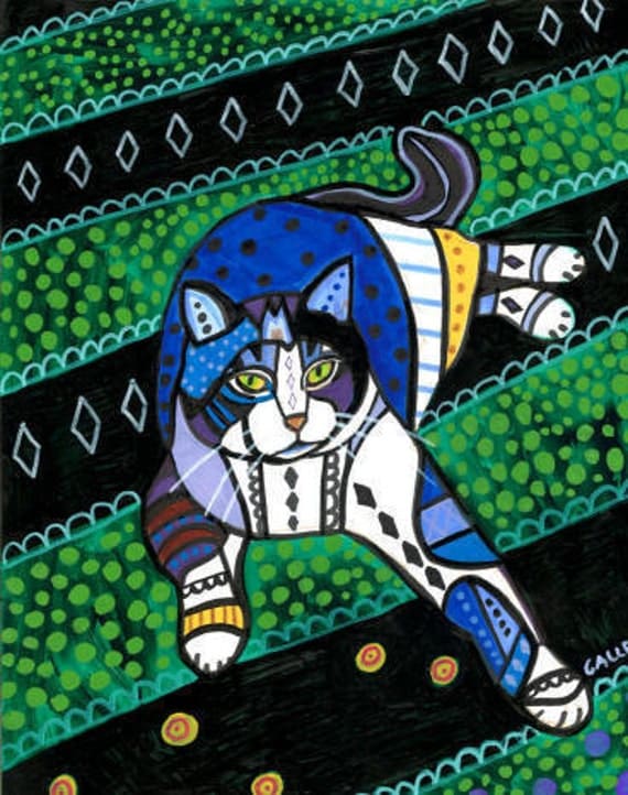 11x14 tabby Cat Folk Art Print Poster of Painting