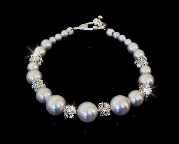 Wedding Bridal White Swarovski Pearls and Rhinestones Bracelet - pick your pearl color, Wedding Jewelry