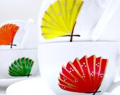 Asian Fan Teacups- Set of 4