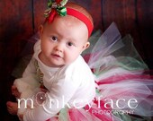 Christmas Baby Girl Tutu and Elf Shoes Onesie with matching Head Band  (Custom Size)