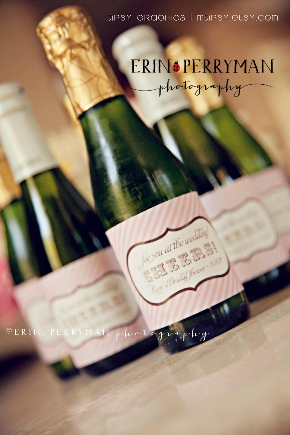 Cheers Personalized Vintage Stripes Mini Champagne Bottle Label Design Printable DIY Wine 
