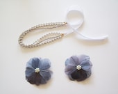 Crystal and Pearl Headband With (2) Grey Feather Flower Fascinator