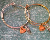SALE-Brass Heart Charmed...Hand Stamped Double Bangle Charm Bracelet