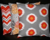 Pillows Decorative Pillows TRIO chevron, bloom, ikat 18 inch Throw Pillow Covers gray 18" orange, brown, grey, chili pepper