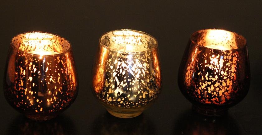 Set of 10 MERCURY GLASS BRONZE Amber Orange Copper Speckled Glass Candle Holders Candleholder Votive Tea Light Vase Vintage Wedding Round