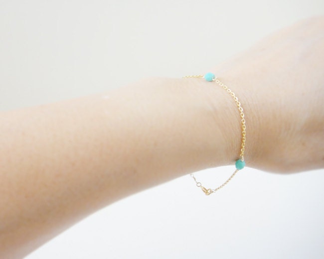 Green Turquoise Beads Gold Filled Bracelet - gift ideas, best friend gift, sister gift, birthday gift, for her, under 20