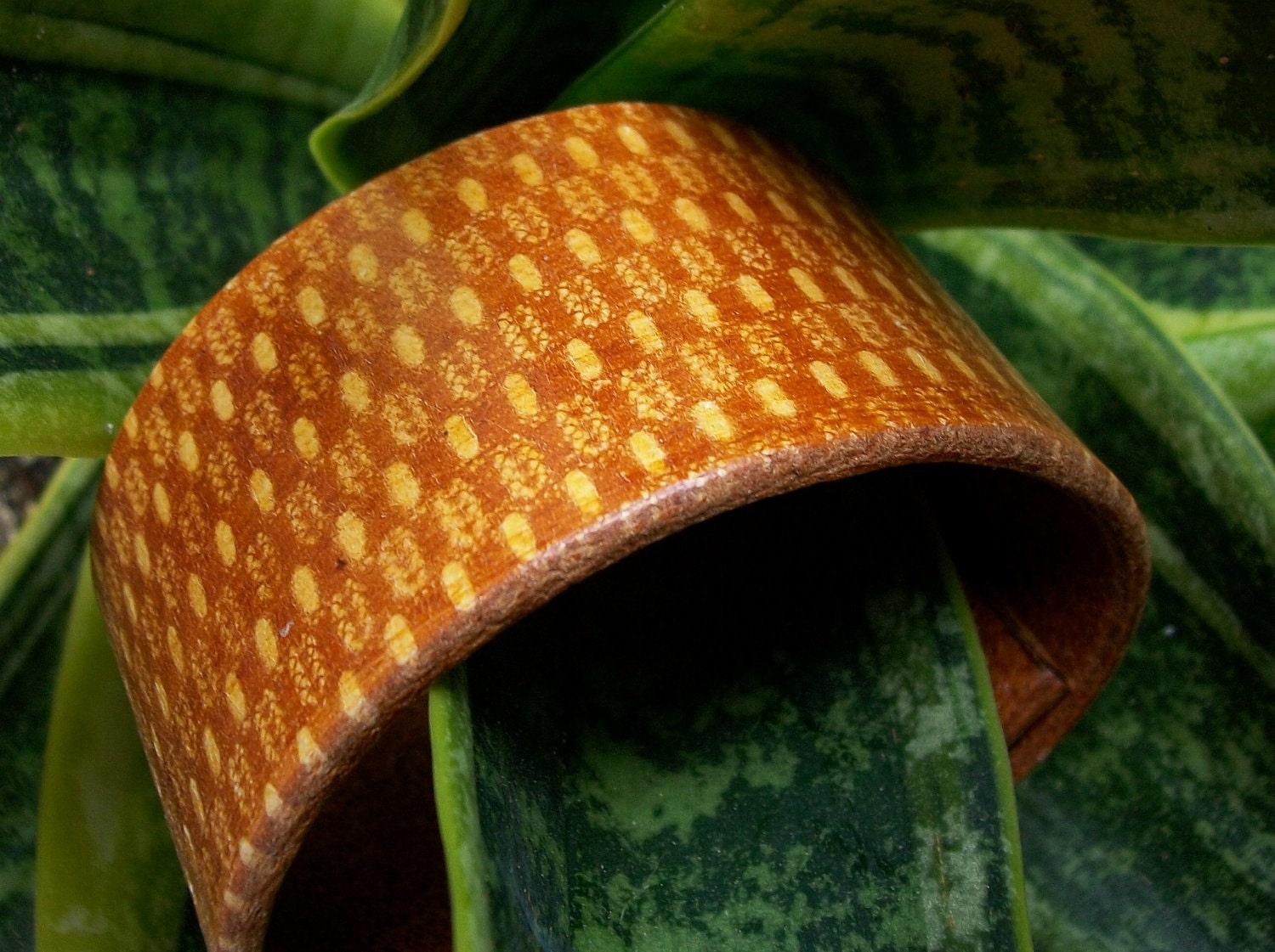 lace leather cuff in saddle tan