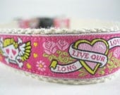 Hemp dog collar - Pink Biker Tattoo