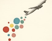 Leaving on a Jet Plane - Travel art, mid century modern print, aeroplane print, whimsical decor, boys room 8x10 Giclee print
