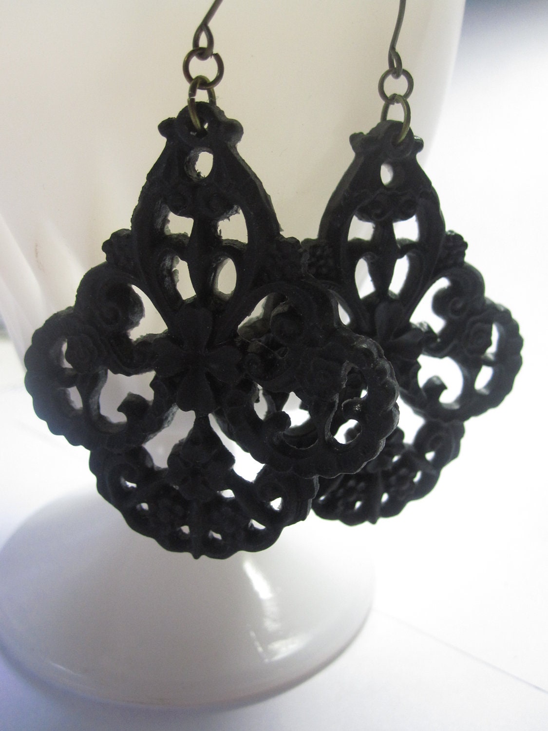 Black Earrings - Large Black Filigree Earrings