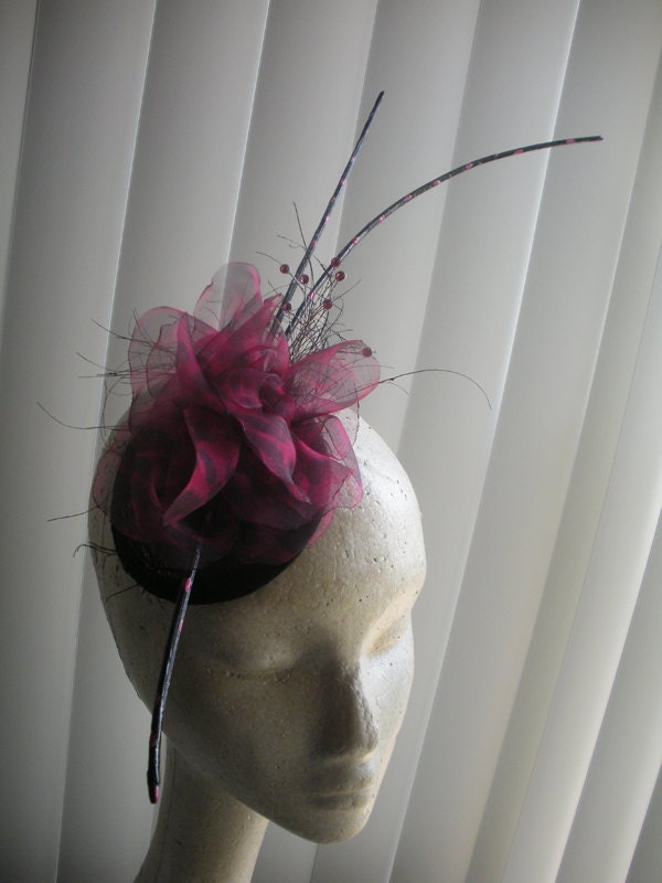 Black and Pink Feather Quill Cocktail Hat