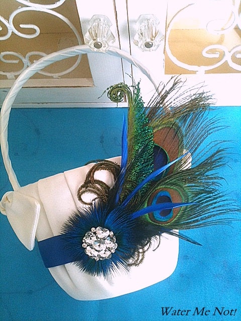 Peacock Wedding-Flower Girl Basket- Customize to your colors-High Quality