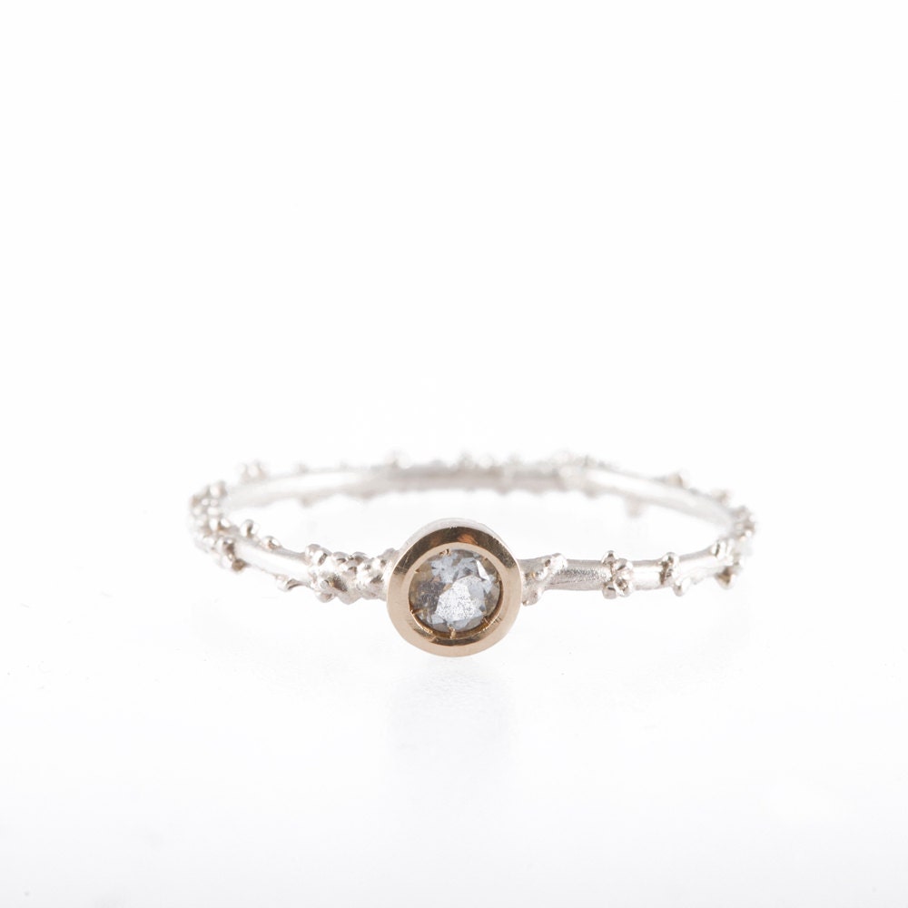 Encrusted Silver and Gold Ring with Blue Topaz