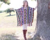 SALE Hand Crocheted Poncho . Hippie Boho Eco Fall Fashion . Bright Colors Striped Kaftan Dress OSFA OOAK