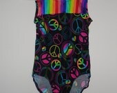Black with bright colored peace signs girls leotard